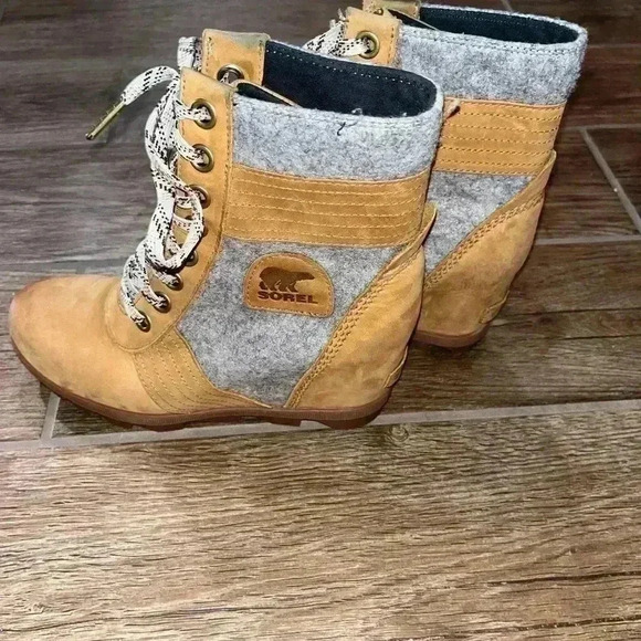 Sorel Lexie Wedge women’s  Boots Leather Camel Brown Waterproof - Picture 1 of 5